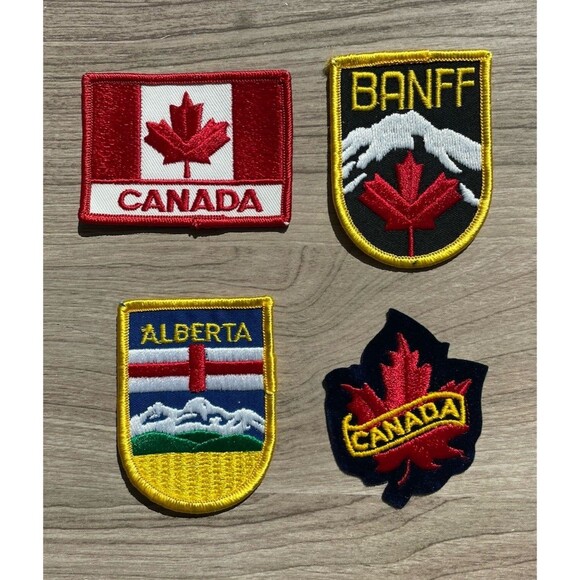 Canadian Patch Lot  Of 4 Iron On Alberta Banff Embroidered Maple Leaf Vintage - Picture 1 of 7